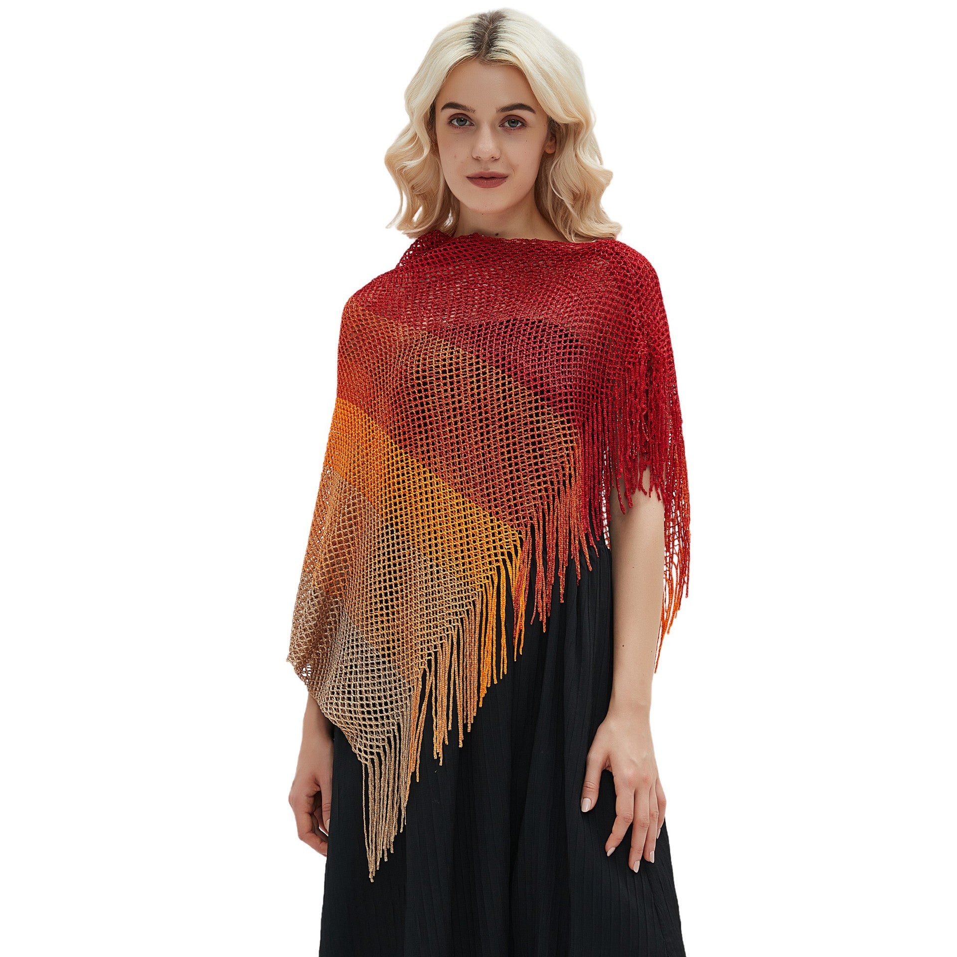 Wholesale Cuffs Sunscreen Mesh Knit Hollow Gradient Tassel Shawl